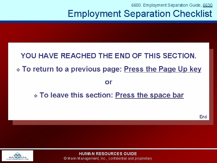 6600. Employment Separation Guide, 6630 Employment Separation Checklist HUMAN RESOURCES GUIDE © Marin Management,
