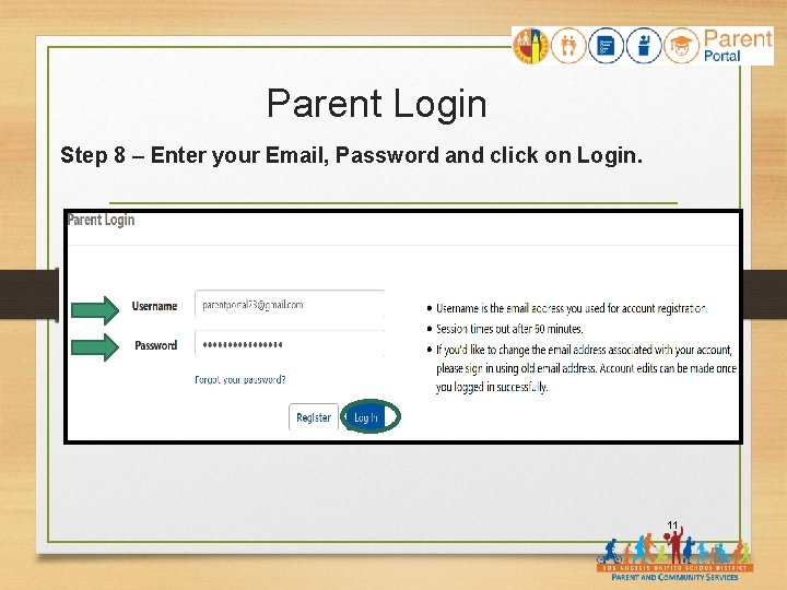 Parent Login Step 8 – Enter your Email, Password and click on Login. 11