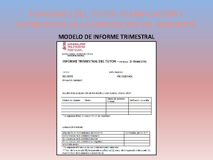 FUNCIONES DEL TUTOR: PLANIFICACIÓN Y SUPERVISIÓN DE LA FORMACIÓN DEL RESIDENTE MODELO DE INFORME