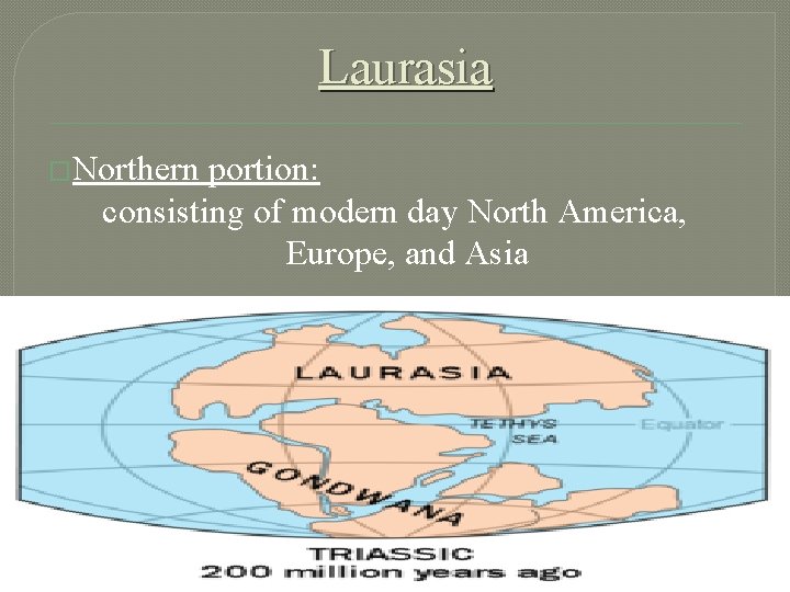 Laurasia �Northern portion: consisting of modern day North America, Europe, and Asia 