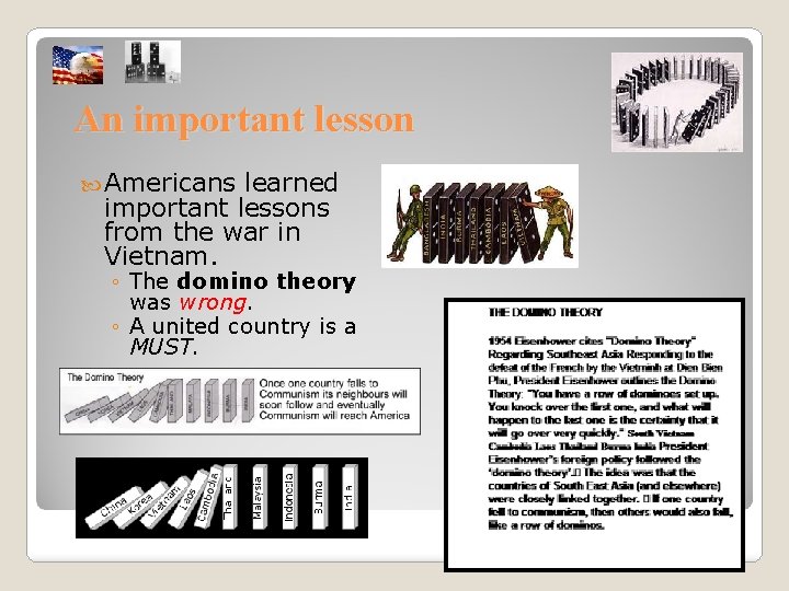 An important lesson Americans learned important lessons from the war in Vietnam. ◦ The