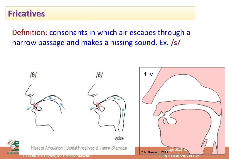 Fricatives Definition: consonants in which air escapes through a narrow passage and makes a