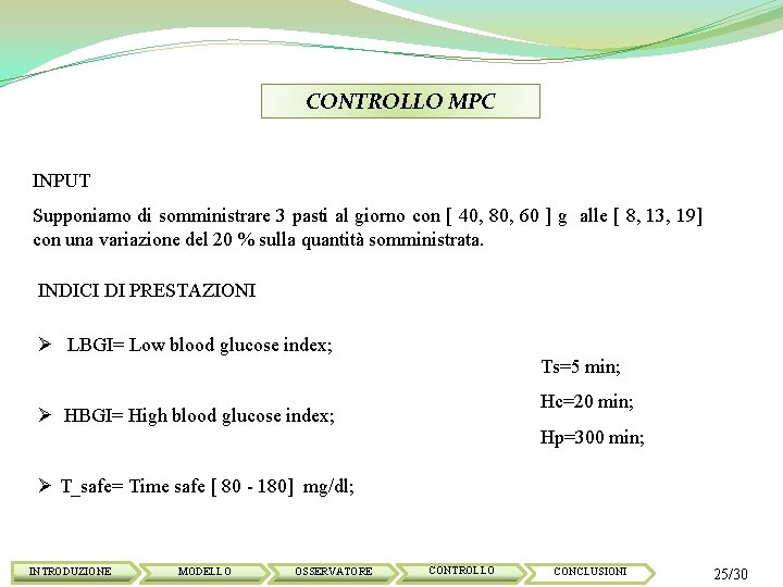 CONTROLLO MPC INPUT Supponiamo di somministrare 3 pasti al giorno con [ 40, 80,