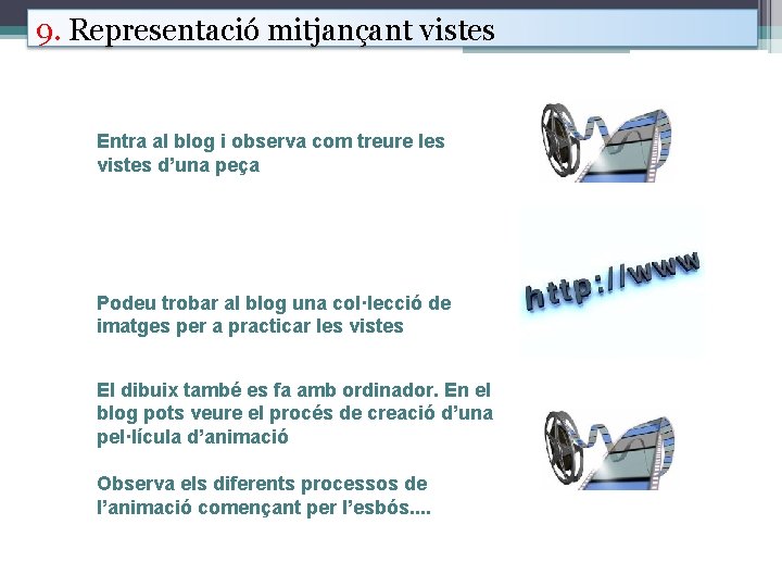 9. Representació mitjançant vistes Entra al blog i observa com treure les vistes d’una