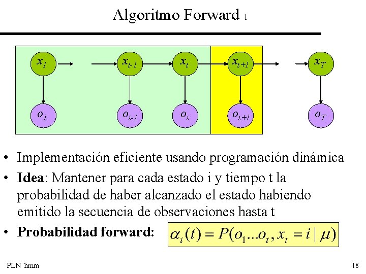 Algoritmo Forward 1 xt-1 xt xt+1 x. T o 1 ot-1 ot ot+1 o.
