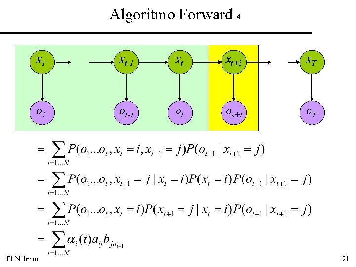 Algoritmo Forward 4 x 1 xt-1 xt xt+1 x. T o 1 ot-1 ot