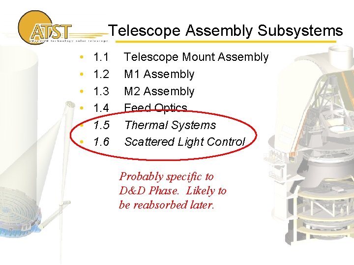 Telescope Assembly Subsystems • • • 1. 1 1. 2 1. 3 1. 4