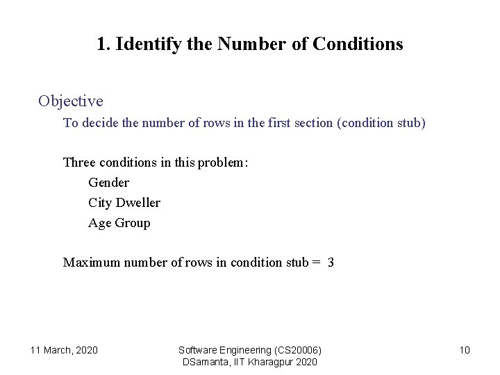1. Identify the Number of Conditions Objective To decide the number of rows in