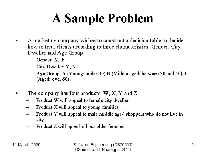A Sample Problem • A marketing company wishes to construct a decision table to