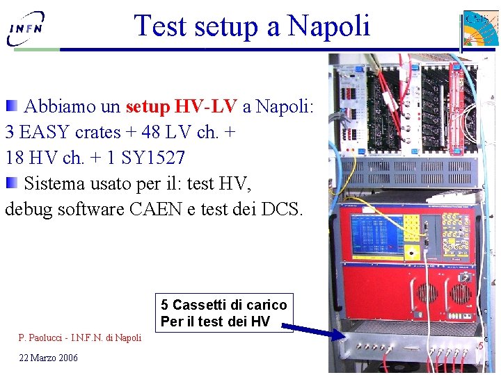 Test setup a Napoli Abbiamo un setup HV-LV a Napoli: 3 EASY crates +
