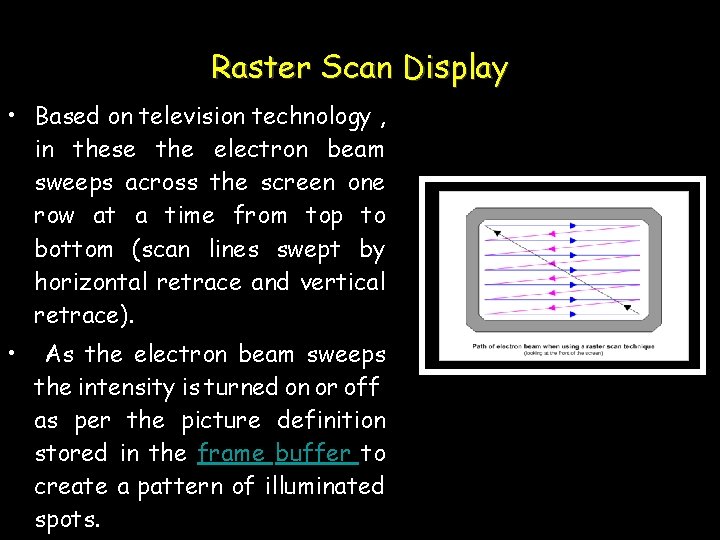 Raster Scan Display • Based on television technology , in these the electron beam