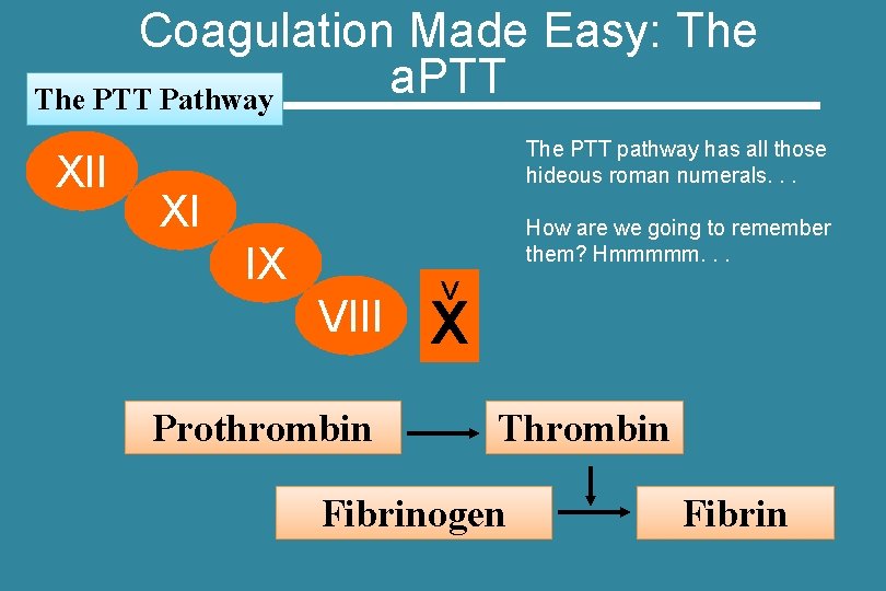 Coagulation Made Easy: The a. PTT The PTT Pathway XII The PTT pathway has