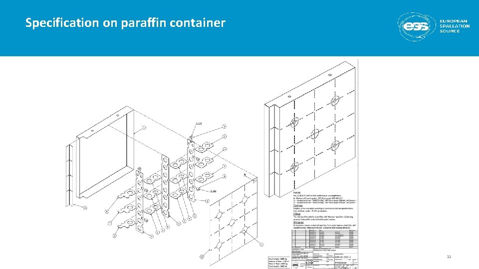 Specification on paraffin container 11 