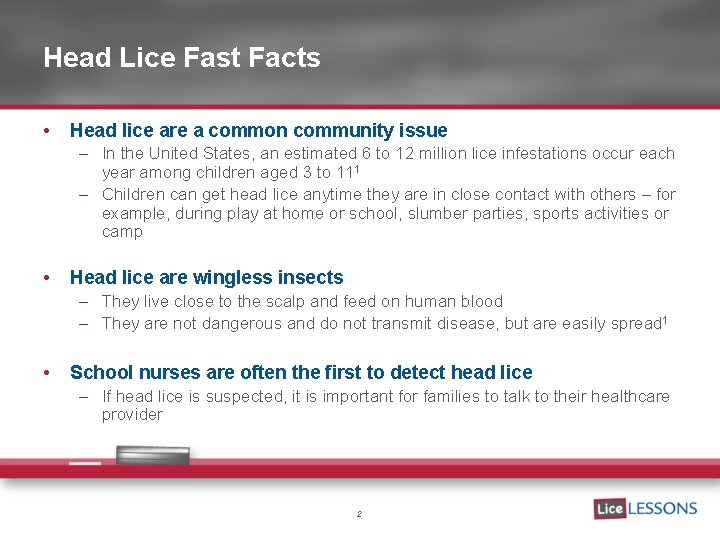 Head Lice Fast Facts • Head lice are a common community issue – In