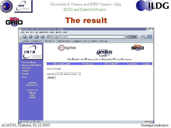 Università di Catania and INFN Catania - Italy ILDG and Data. Grid Project The