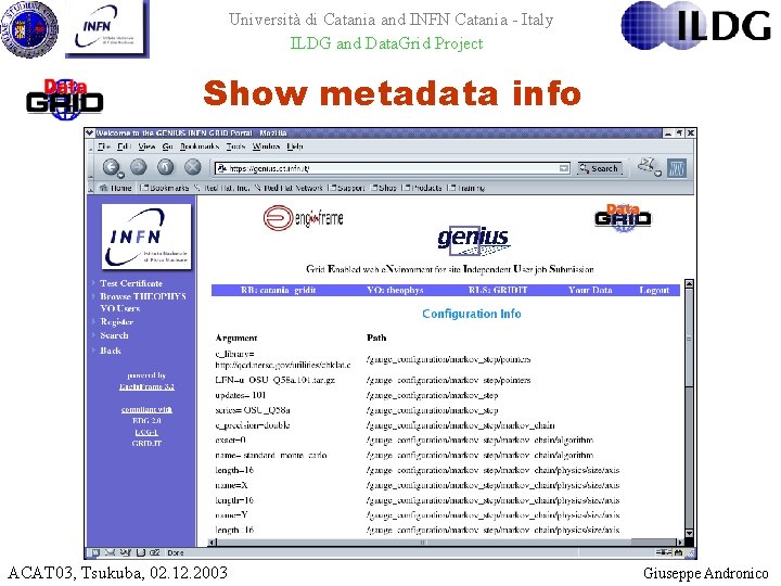 Università di Catania and INFN Catania - Italy ILDG and Data. Grid Project Show