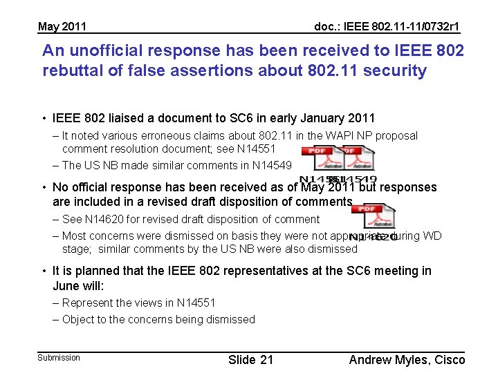 May 2011 doc. : IEEE 802. 11 -11/0732 r 1 An unofficial response has