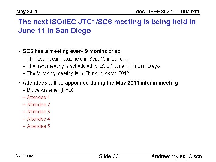May 2011 doc. : IEEE 802. 11 -11/0732 r 1 The next ISO/IEC JTC