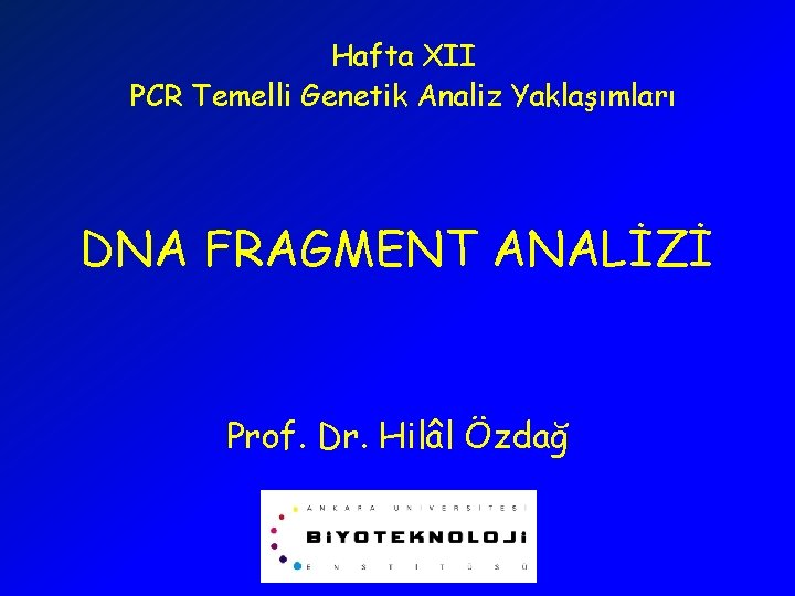 Hafta XII PCR Temelli Genetik Analiz Yaklaşımları DNA FRAGMENT ANALİZİ Prof. Dr. Hilâl Özdağ