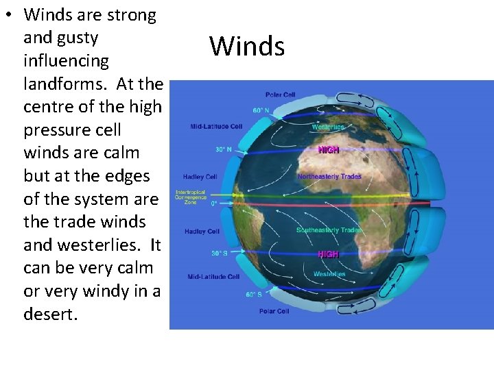  • Winds are strong and gusty influencing landforms. At the centre of the