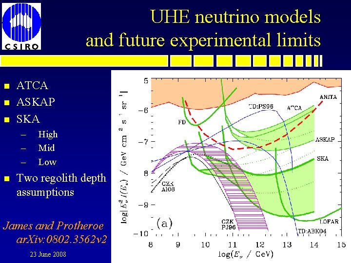 UHE neutrino models and future experimental limits n n n ATCA ASKAP SKA –