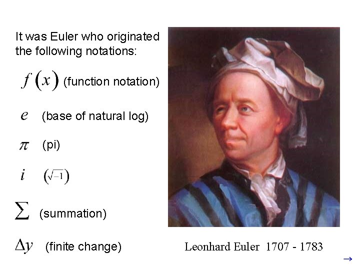 It was Euler who originated the following notations: (function notation) (base of natural log)