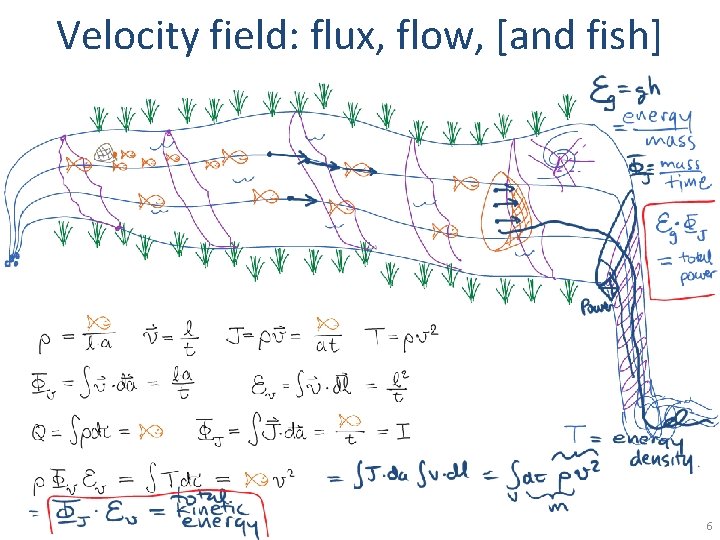 Velocity field: flux, flow, [and fish] 6 