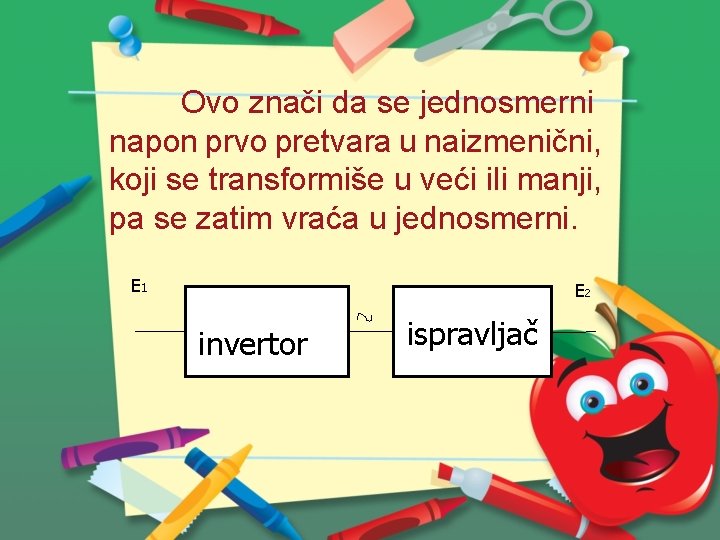 Ovo znači da se jednosmerni napon prvo pretvara u naizmenični, koji se transformiše u