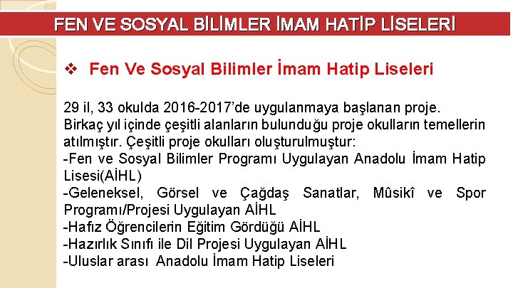 FEN VE SOSYAL BİLİMLER İMAM HATİP LİSELERİ v Fen Ve Sosyal Bilimler İmam Hatip