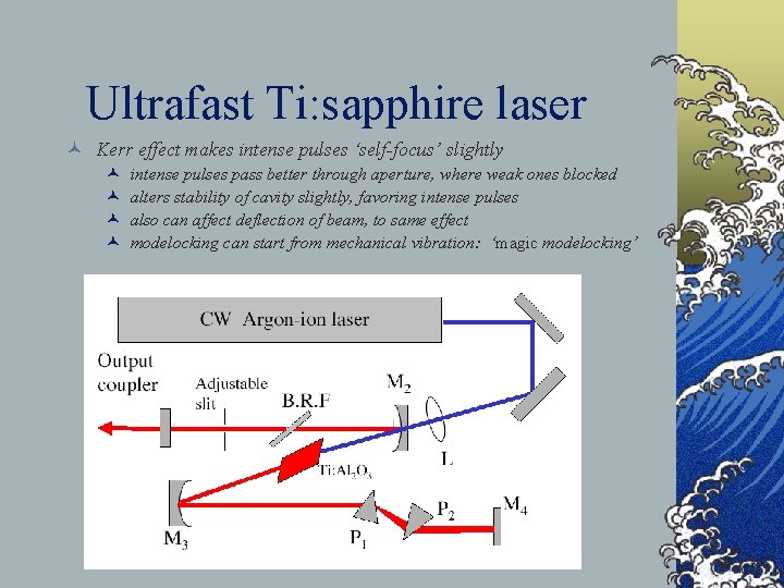 Ultrafast Ti: sapphire laser © Kerr effect makes intense pulses ‘self-focus’ slightly © ©