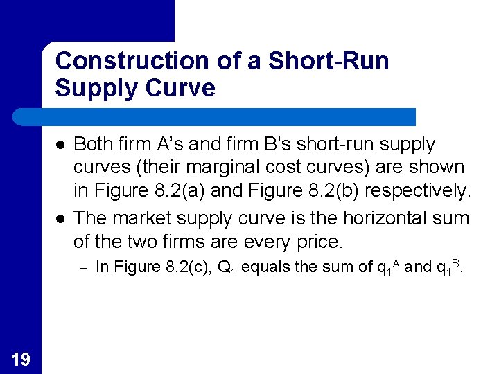 Construction of a Short-Run Supply Curve l l Both firm A’s and firm B’s