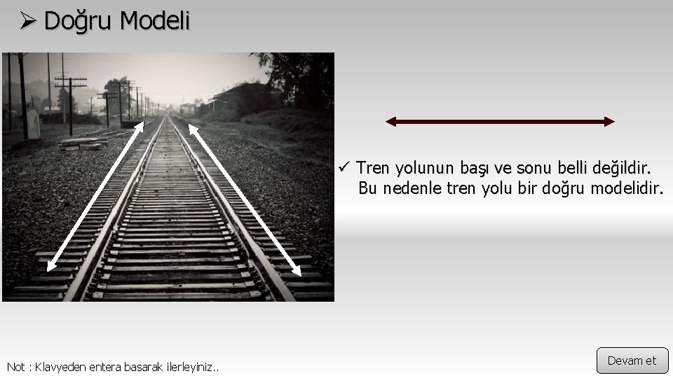 Ø Doğru Modeli ü Tren yolunun başı ve sonu belli değildir. Bu nedenle tren