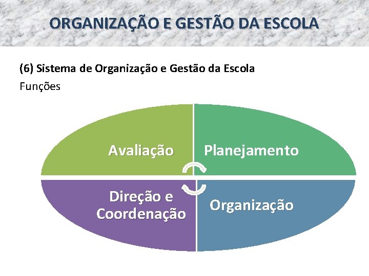 ORGANIZAÇÃO E GESTÃO DA ESCOLA (6) Sistema de Organização e Gestão da Escola Funções