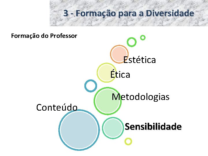 3 - Formação para a Diversidade Formação do Professor Estética Ética Conteúdo Metodologias Sensibilidade