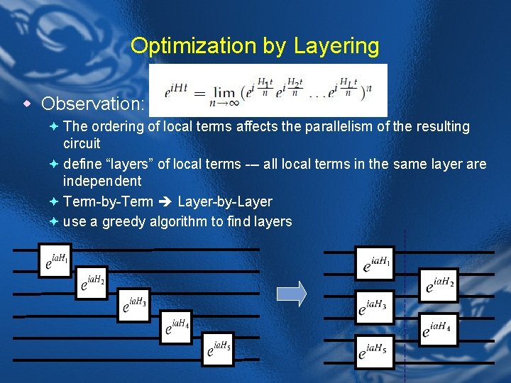 Optimization by Layering w Observation: ª The ordering of local terms affects the parallelism