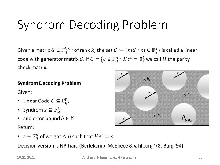 Syndrom Decoding Problem • 10/21/2021 Andreas Hülsing https: //huelsing. net 26 