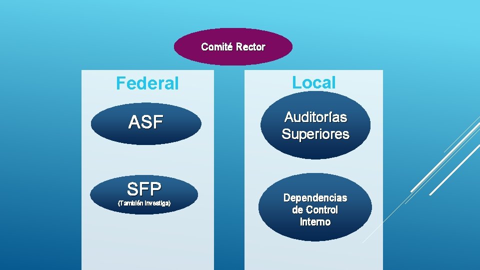 Comité Rector Federal Local ASF Auditorías Superiores SFP (También investiga) Dependencias de Control Interno