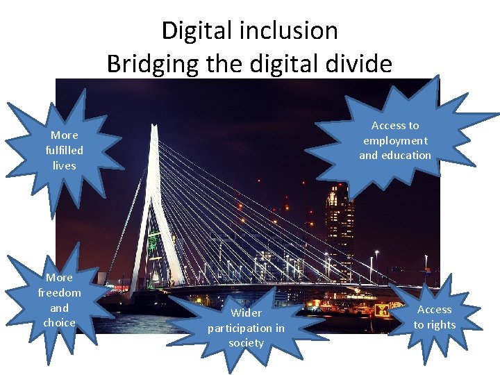 Digital inclusion Bridging the digital divide Access to employment and education More fulfilled lives