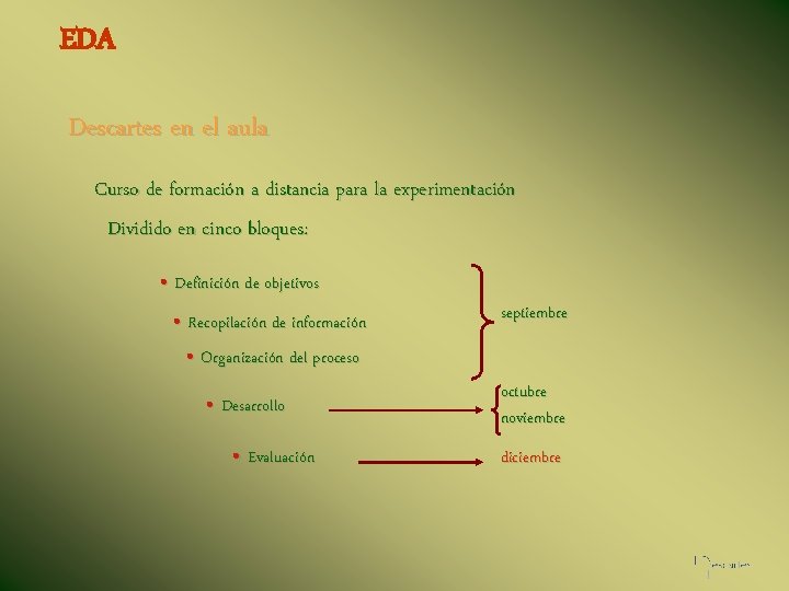 EDA Descartes en el aula Curso de formación a distancia para la experimentación Dividido