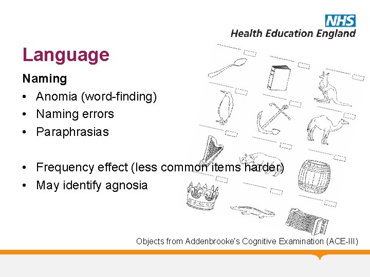 Language Naming • Anomia (word-finding) • Naming errors • Paraphrasias • Frequency effect (less