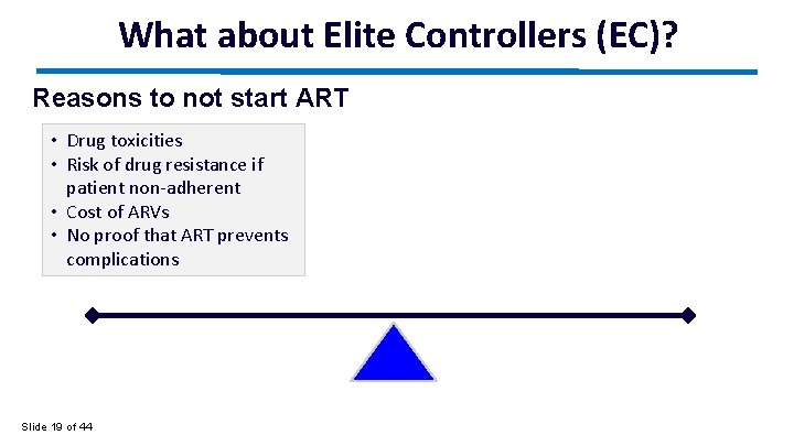 What about Elite Controllers (EC)? Reasons to not start ART • Drug toxicities •