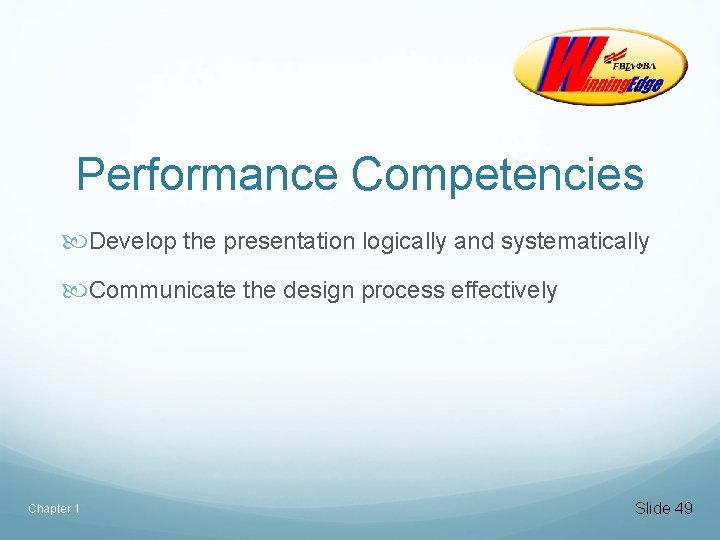 Performance Competencies Develop the presentation logically and systematically Communicate the design process effectively Chapter