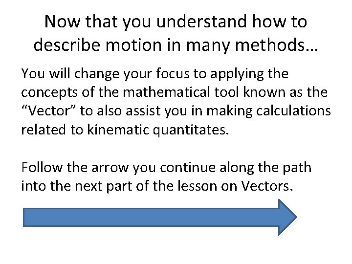 Now that you understand how to describe motion in many methods… You will change