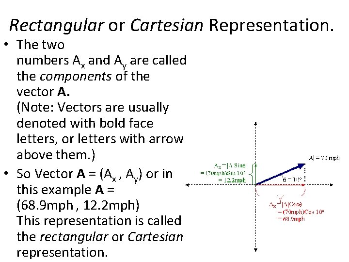 Rectangular or Cartesian Representation. • The two numbers Ax and Ay are called the