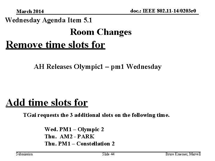 doc. : IEEE 802. 11 -14/0203 r 0 March 2014 Wednesday Agenda Item 5.