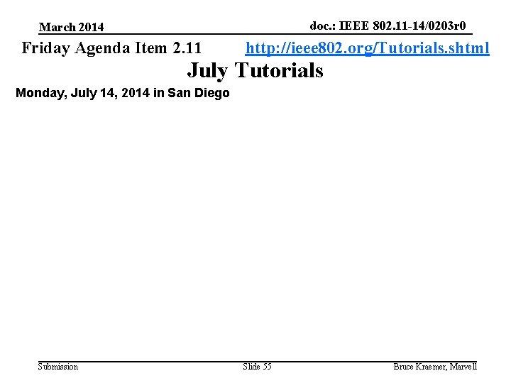 doc. : IEEE 802. 11 -14/0203 r 0 March 2014 Friday Agenda Item 2.