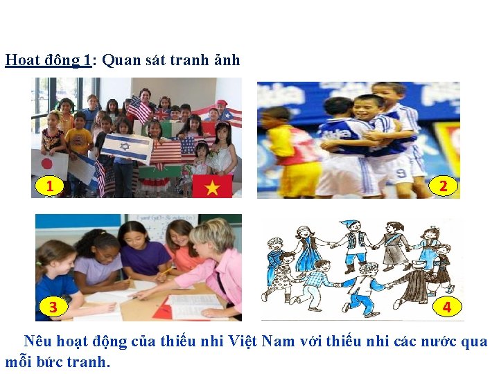 Hoạt động 1: Quan sát tranh ảnh 1 2 3 4 Nêu hoạt động