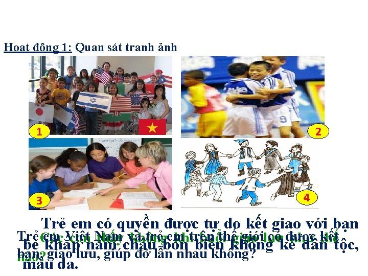 Hoạt động 1: Quan sát tranh ảnh 1 3 2 4 Trẻ em có