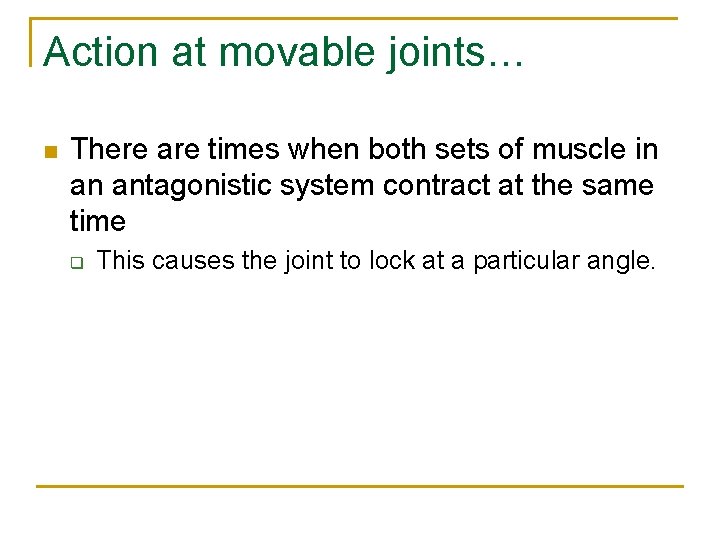 Action at movable joints… n There are times when both sets of muscle in