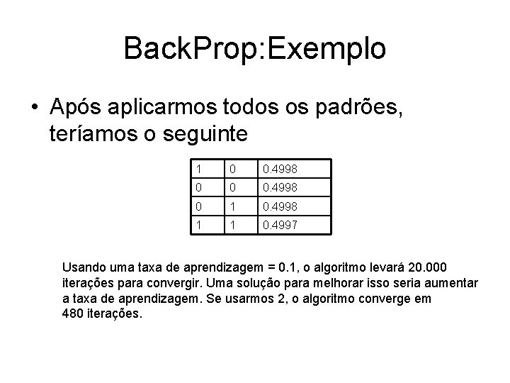 Back. Prop: Exemplo • Após aplicarmos todos os padrões, teríamos o seguinte 1 0